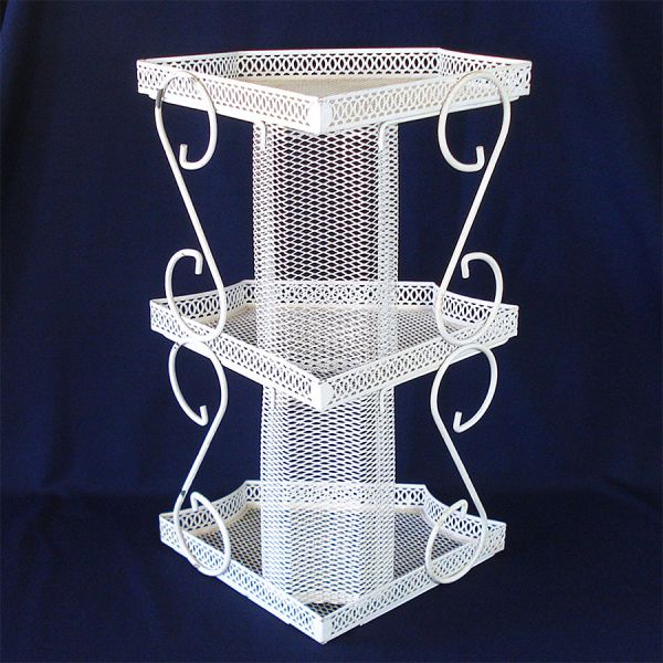 1950s White Mesh 3 Tier Corner Wall Shelf #4