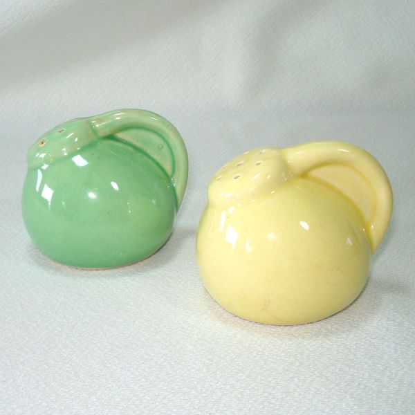 Green Yellow Pottery Teapot Salt Pepper Shakers Clearance